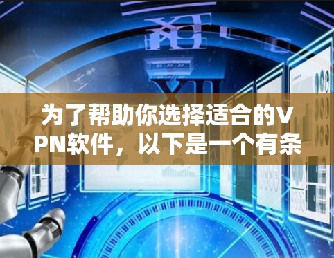 为了帮助你选择适合的VPN软件，以下是一个有条理的步骤指南
